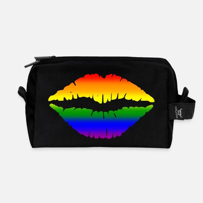 Regenbogen-Lippen - Recycelte Kulturtasche - Schwarz