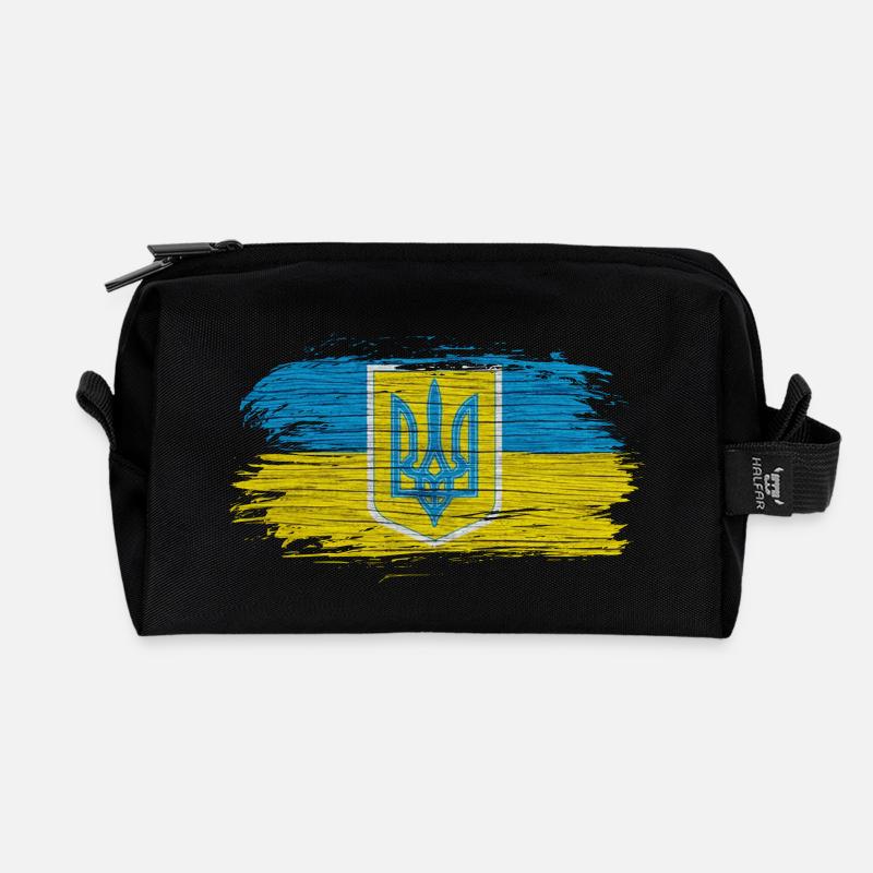 Ukraine Flaggen Design mit den Nationalfarben - Recycelte Kulturtasche - Schwarz