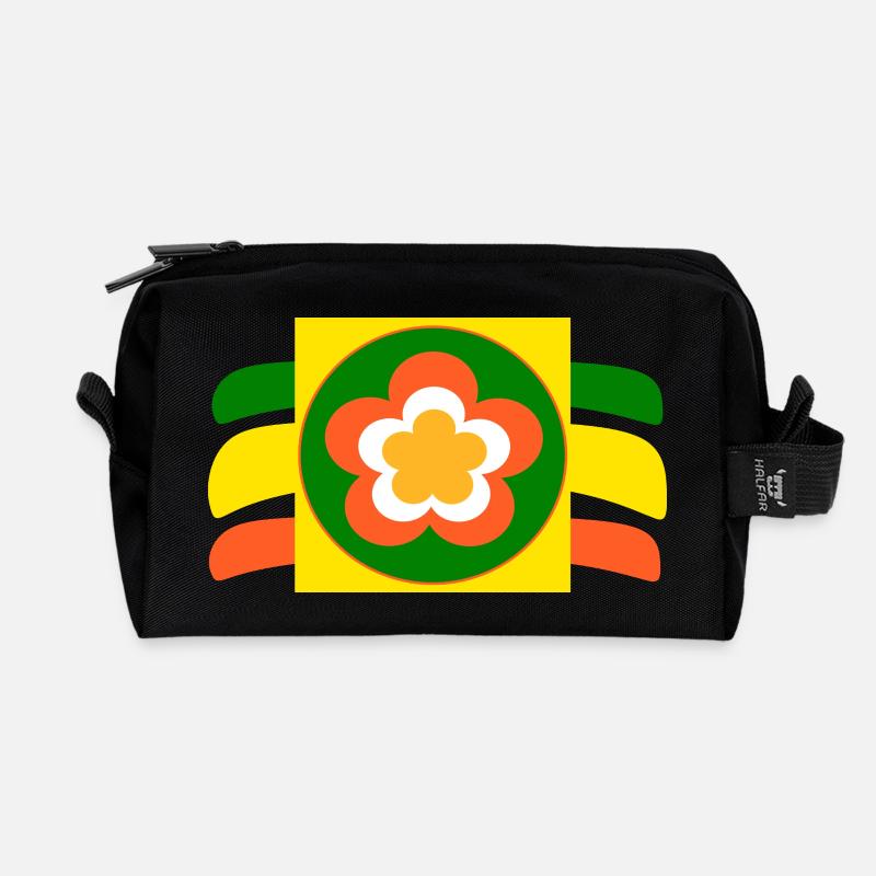 70er Jahre Blume Blüte - Recycelte Kulturtasche - Schwarz