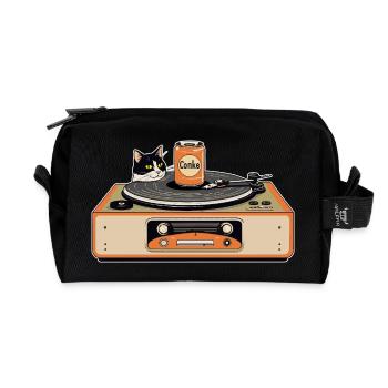 Retro Katze am Plattenspieler - Recycelte Kulturtasche - Schwarz - Vorne