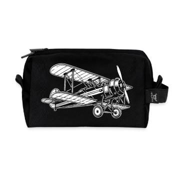 Doppeldecker Oldtimer, Klassisches Flugzeug Design - Recycelte Kulturtasche - Schwarz - Vorne