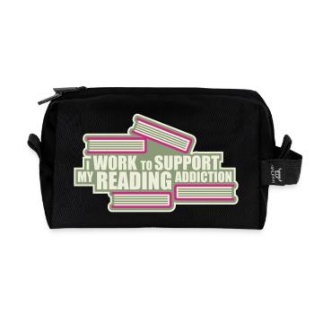 I Work To Support My Reading Addiction Books Logo - Recycled Toiletry Zip Bag - black - Front
