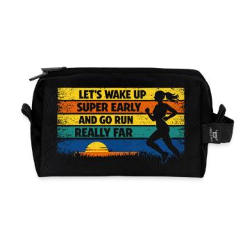 Running Jogging Funny Saying Sunrise Retro - Recycled Toiletry Zip Bag - black - Front