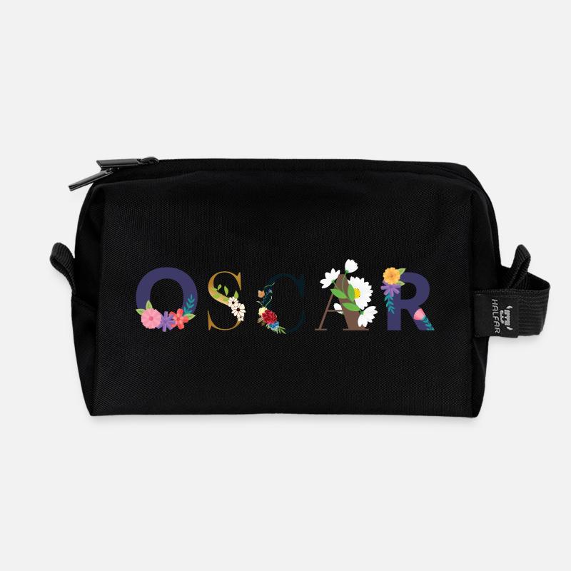 OSCAR name decorated with flowers - Recycled Toiletry Zip Bag - black