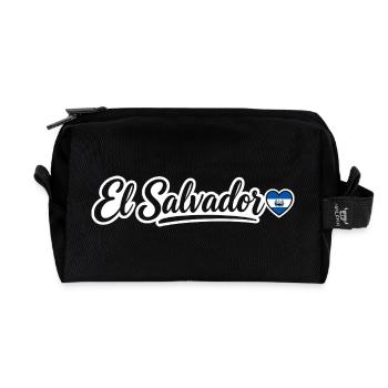 El Salvador Script with Flag Heart Patriotic - Recycled Toiletry Zip Bag - black - Front