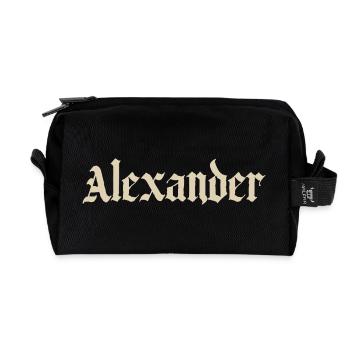 Alexander Gothic lettering - Recycled Toiletry Zip Bag - black - Front