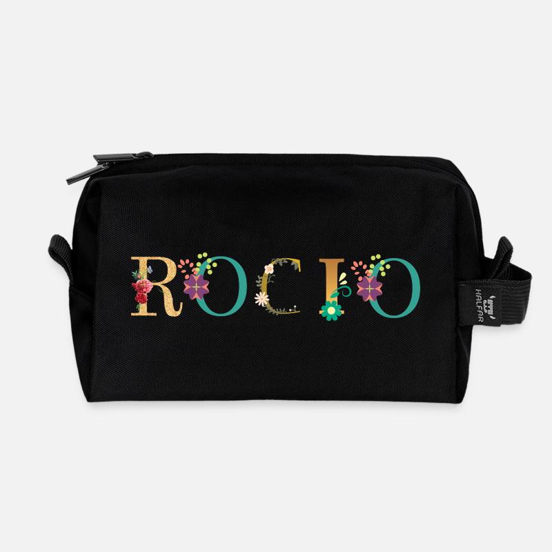 ROCIO name decorated with flowers - Recycled Toiletry Zip Bag - black