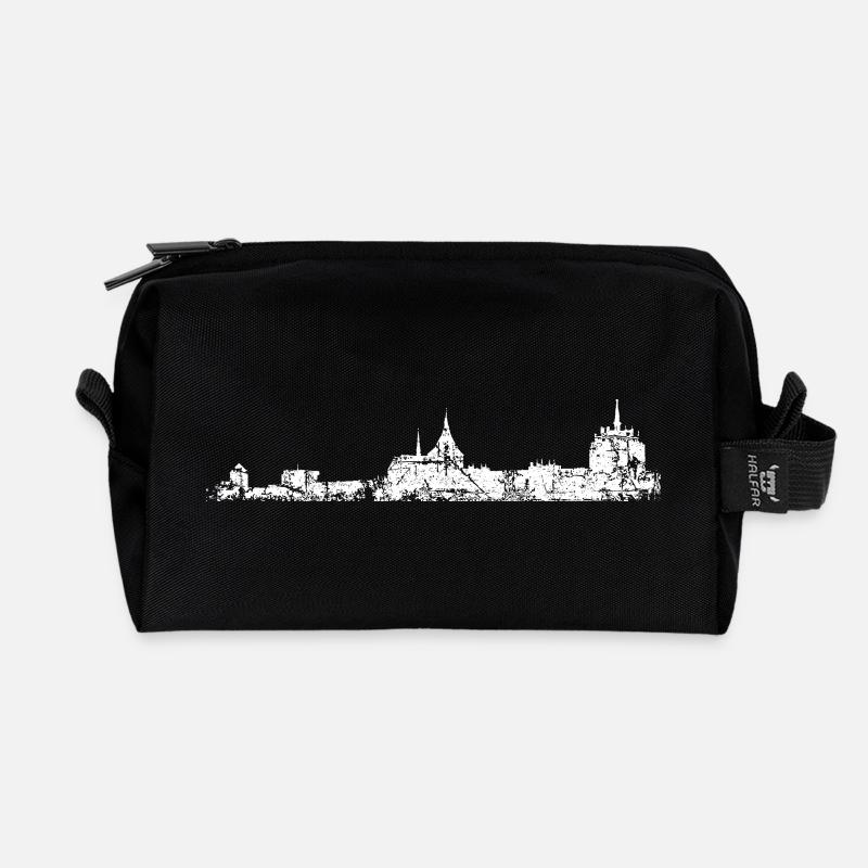Rostocker Skyline (Vintage/Weiß) Rostock - Recycelte Kulturtasche - Schwarz