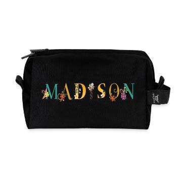 MADISON Name Art With Flowers Embroidered - Recycled Toiletry Zip Bag - black - Front