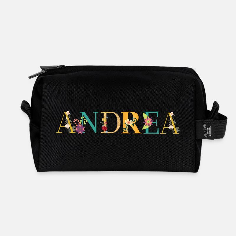 ANDREA name decorated with flowers - Recycled Toiletry Zip Bag - black