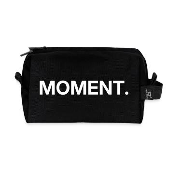 Moment – Minimalist Text Design - Recycled Toiletry Zip Bag - black - Front
