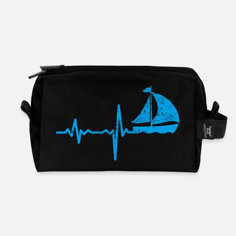 Gift heartbeat sailing - Recycled Toiletry Zip Bag - black