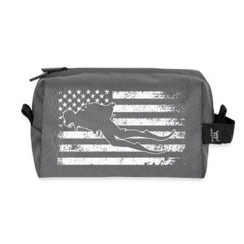 Surfing Silhouette on Weathered US Flag - Recycled Toiletry Zip Bag - anthracite - Front