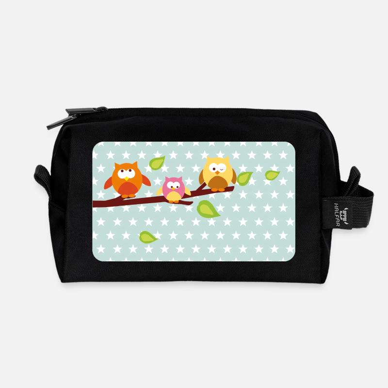 Kleine Eulen mit Sternchen mint | personalisierbar - Recycelte Kulturtasche - Schwarz