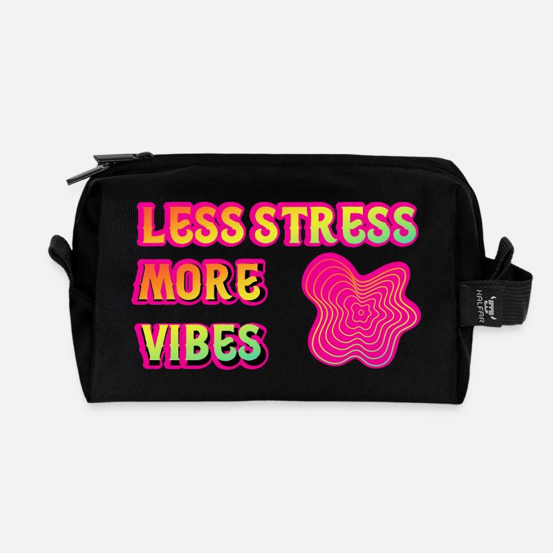 Less Stress More Vibes Neon Psy - Recycled Toiletry Zip Bag - black