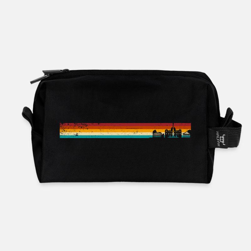 Retro Sunset Pier Streifen - Recycelte Kulturtasche - Schwarz