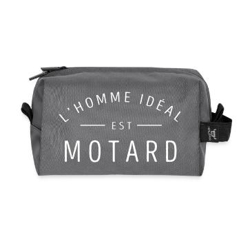 L'homme ideal est motard - Trousse de toilette en tissu recyclé - anthracite - Devant