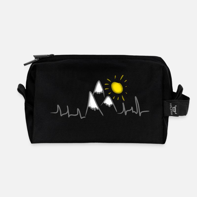 Berge Gipfel Alpen Herzschlag Sonne - Recycelte Kulturtasche - Schwarz