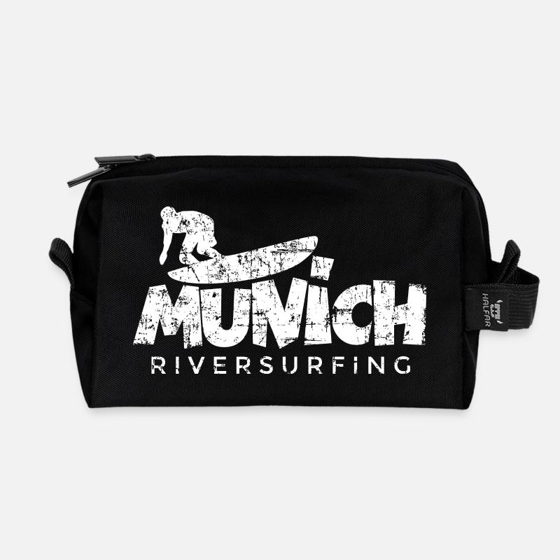 Munich Riversurfing München Surfer (Vintage Weiß) - Recycelte Kulturtasche - Schwarz