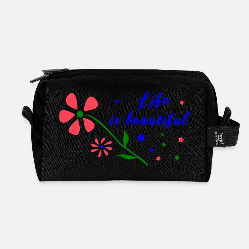 life is beautiful, Blumen - Recycelte Kulturtasche - Schwarz