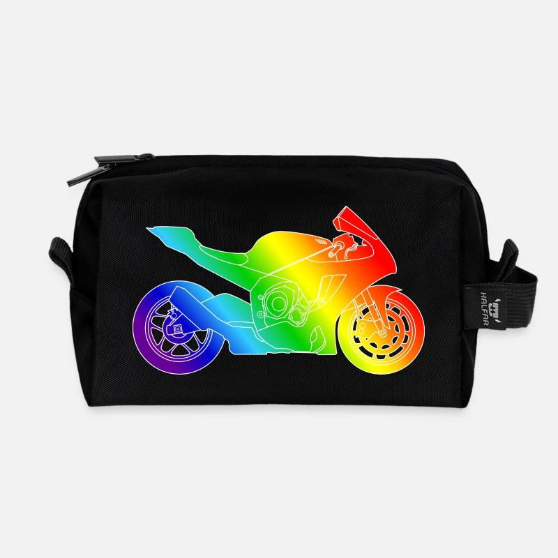 Supersport Motorrad in Regenbogenfarben - Recycelte Kulturtasche - Schwarz