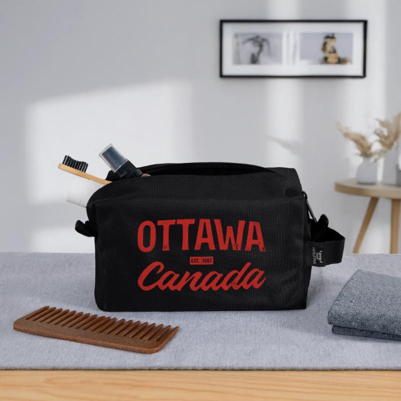 Ottawa Canada Retro Script Red Recycled Toiletry Zip Bag