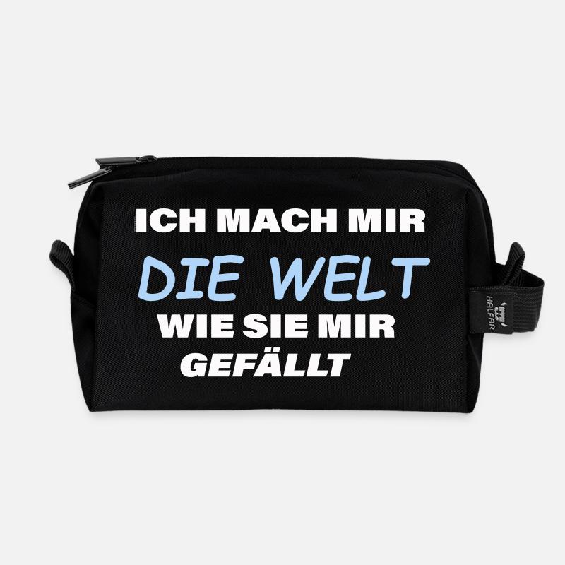 Ich mach mir die Welt ... - Recycelte Kulturtasche - Schwarz