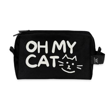 Humorous cat joke with handwritten style - Recycled Toiletry Zip Bag - black - Front