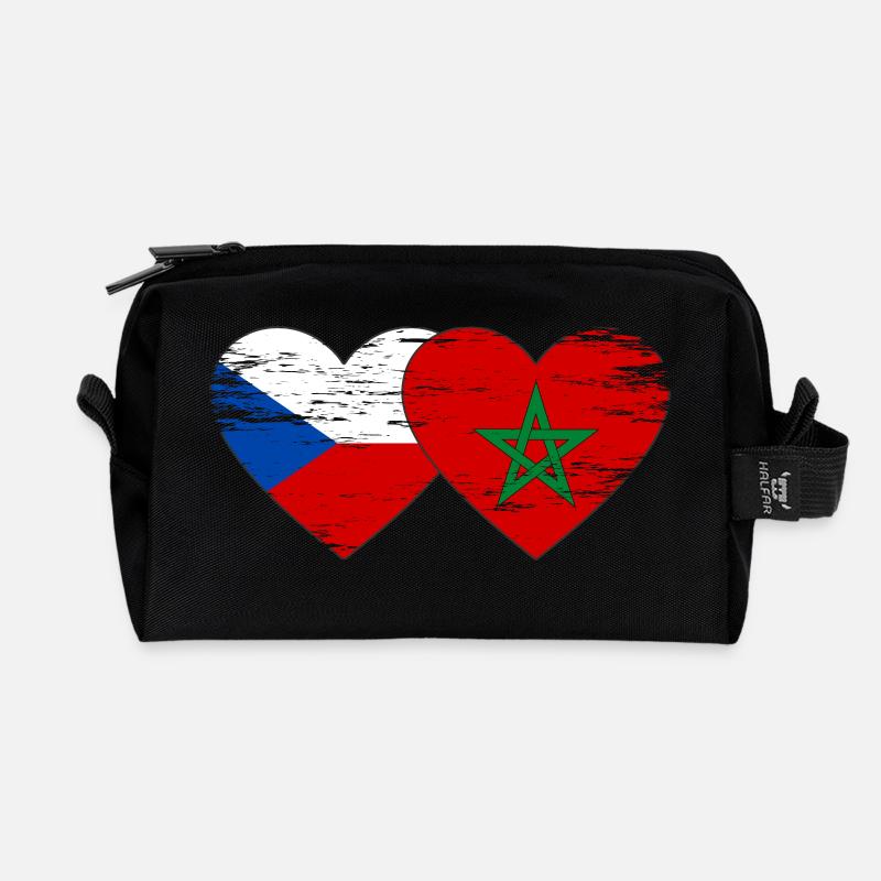 Tschechien Marokko Flagge Herz used - Recycelte Kulturtasche - Schwarz