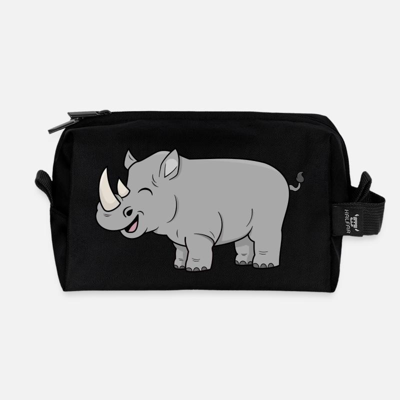 Glückliches Nashorn - Recycelte Kulturtasche - Schwarz