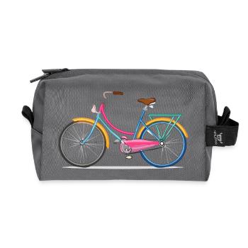 Dessin technique, vintage, vélo, coloré - Trousse de toilette en tissu recyclé - anthracite - Devant