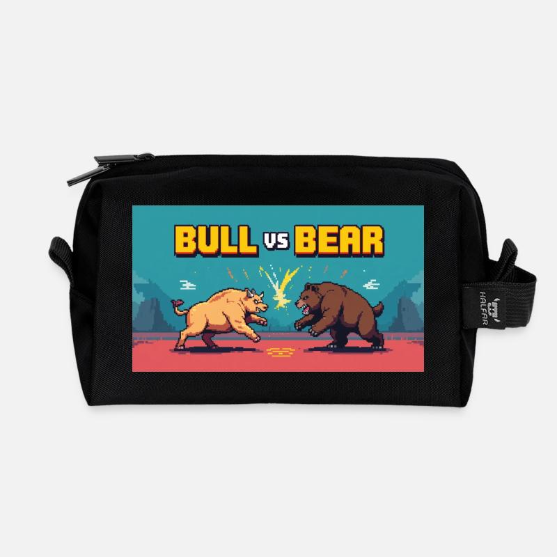 Pixel Art Kampf Stier gegen Bär - Recycelte Kulturtasche - Schwarz