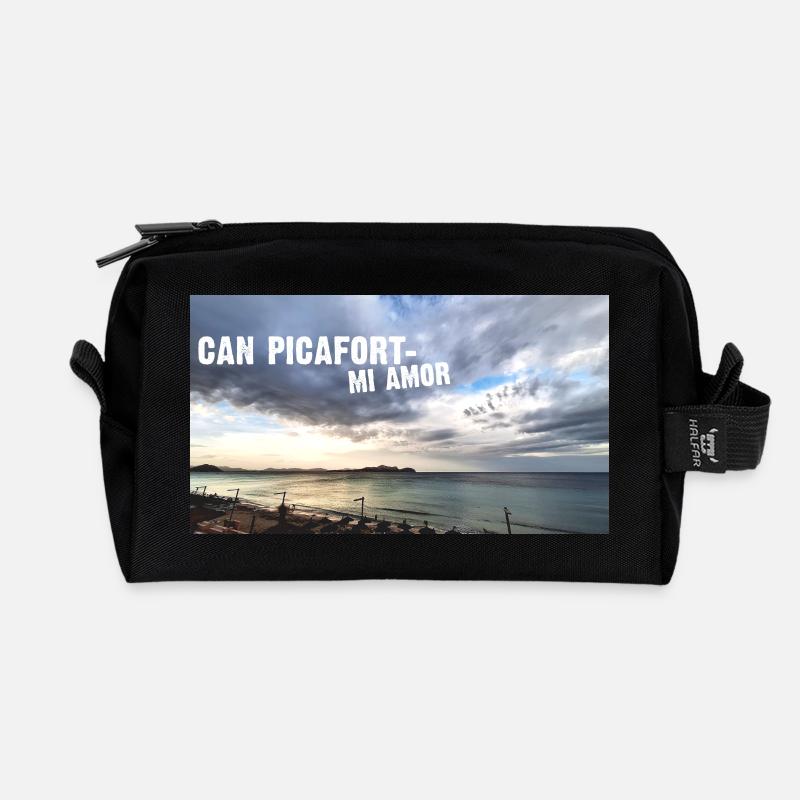 Strandsonnenuntergang Liebe Mallorca Can Picafort - Recycelte Kulturtasche - Schwarz