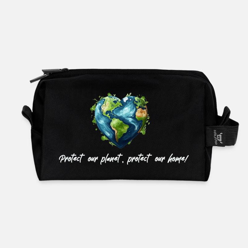 Schütze unseren Planeten weiß - Recycelte Kulturtasche - Schwarz