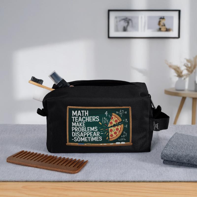 Funny Math Teacher Design Pizza & Problem Solving Recycled Toiletry Zip Bag