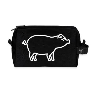 Cute Pig Silhouette Minimalist Farm - Recycled Toiletry Zip Bag - black - Front