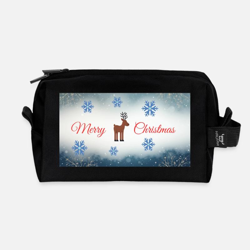Merry Christmas Reh Motiv mit Schneeflocken - Recycelte Kulturtasche - Schwarz