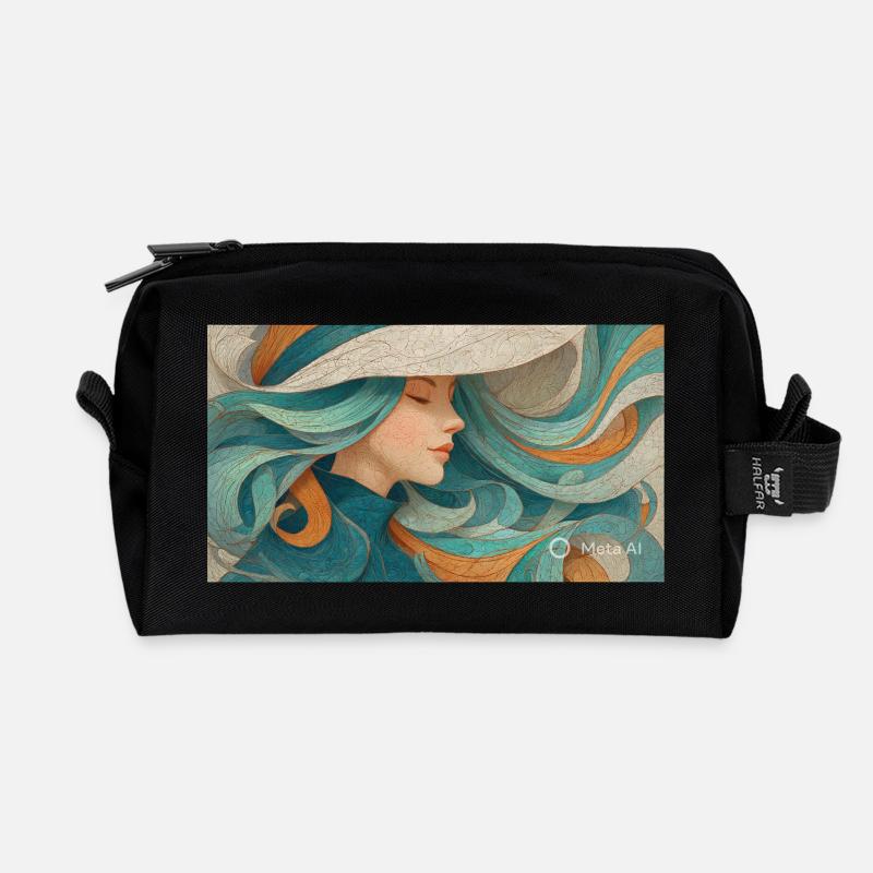Fließendes Farbporträt Turquoise - Recycelte Kulturtasche - Schwarz