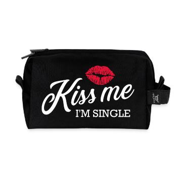 Kiss Me I'm Single Lipstick Kiss Tee - Recycled Toiletry Zip Bag - black - Front