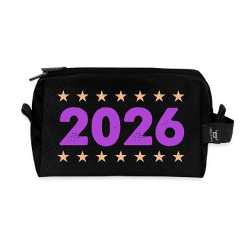 Jahr 2026 in Lila mit Sternen - Recycelte Kulturtasche - Schwarz - Vorne