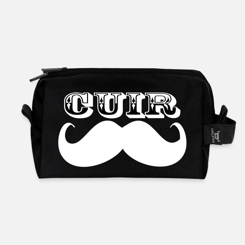 Cuir Moustache - Logo Blanc - Trousse de toilette en tissu recyclé - noir
