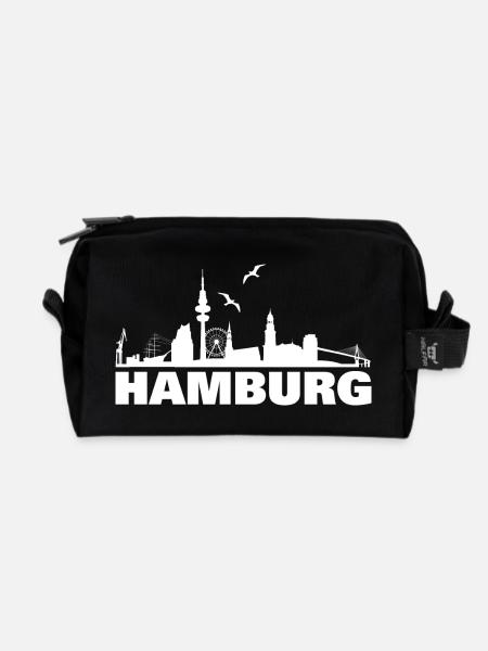 Hamburg Skyline Silhouette Design - Recycelte Kulturtasche - Schwarz