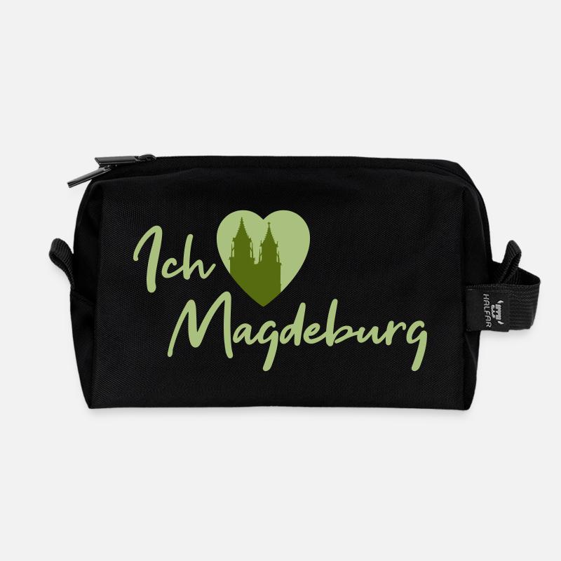 Ich liebe Magdeburg - Schriftzug - Recycelte Kulturtasche - Schwarz