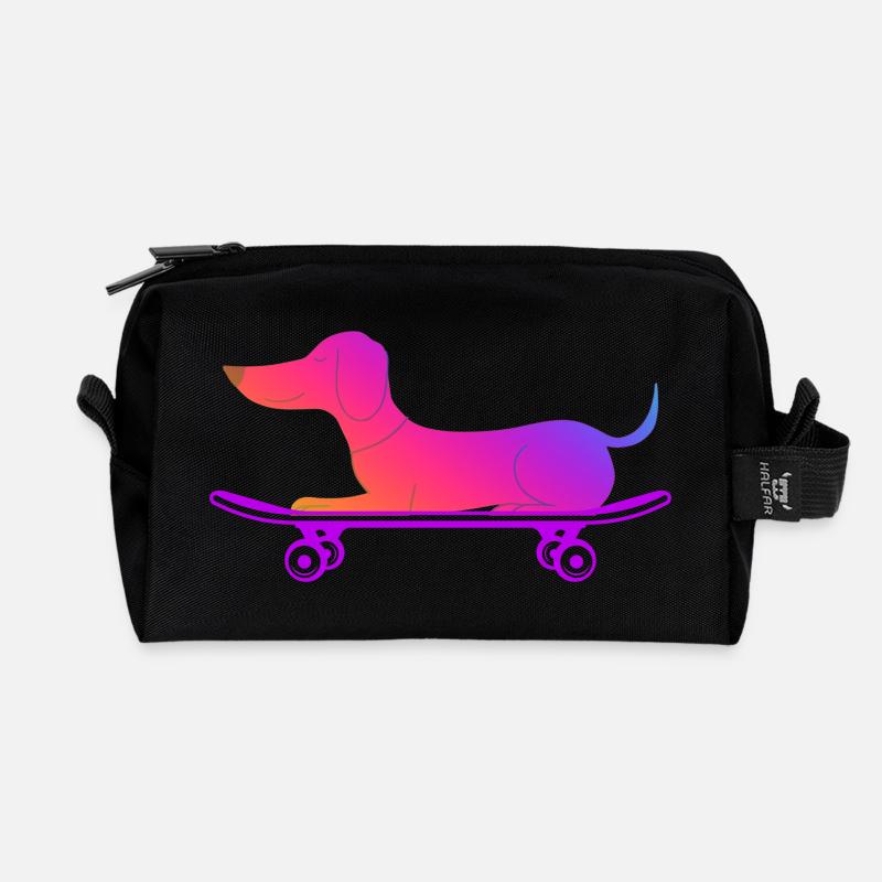 Dackel mit Skateboard - Recycelte Kulturtasche - Schwarz