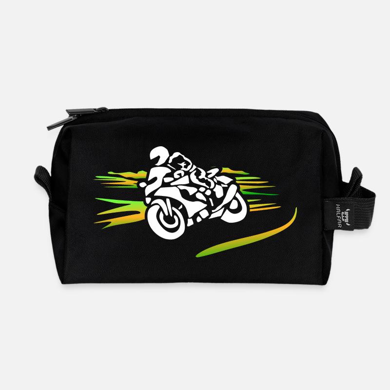 Motorrad Silhouette farbige Streifen - Recycelte Kulturtasche - Schwarz