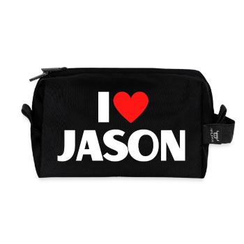 I love Jason Rotes Herz Romantischer Name Fan - Recycelte Kulturtasche - Schwarz - Vorne