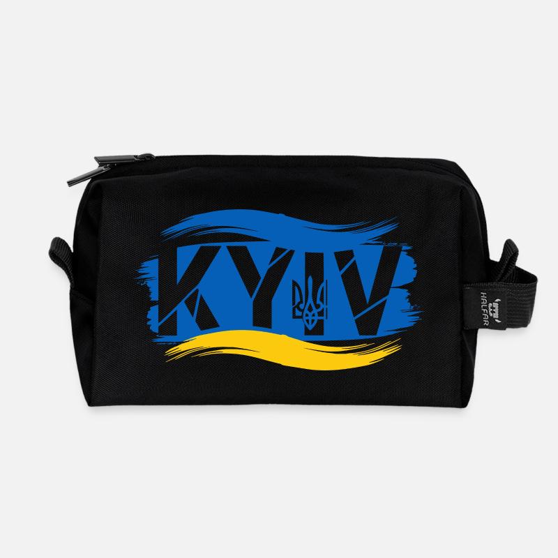Ukrainian Trident and Flag Abstract Design - Recycled Toiletry Zip Bag - black