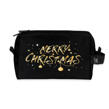 Goldene Merry Christmas Schrift - Recycelte Kulturtasche - Schwarz - Vorne
