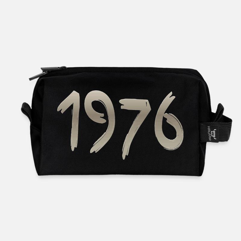 Year 1976 with a handmade stroke - Recycled Toiletry Zip Bag - black