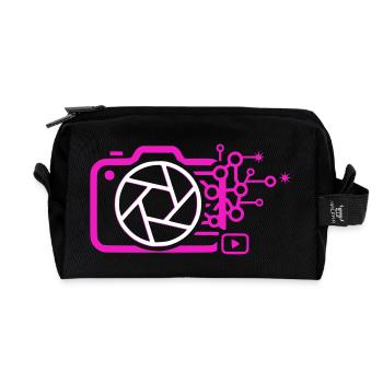 Digital Camera AI Art Tech Vector - Recycled Toiletry Zip Bag - black - Front